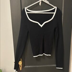 Black Long Sleeve Top with White Trim